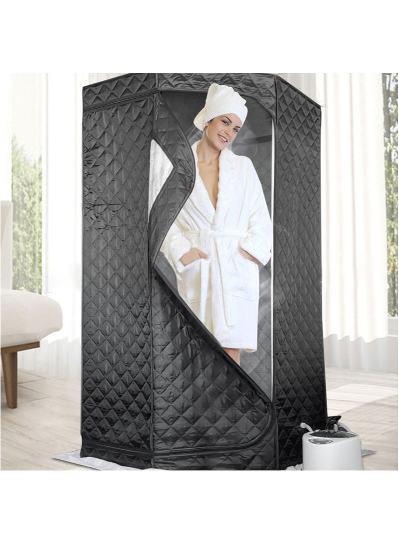 ايكانبو كابينة ساونا منزلية محمولة، صندوق ساونا بخار منزلي خماسي الأضلاع، لراحة الجسم والعقل، تتضمن مولد بخار وكرسي قابل للطي، 9 إعدادات لدرجة الحرارة، مناسبة لصالات الرياضة واليوغا والبيلاتس والحمامات الساخنة والمنتجعات الصحية (أسود) - Image 4